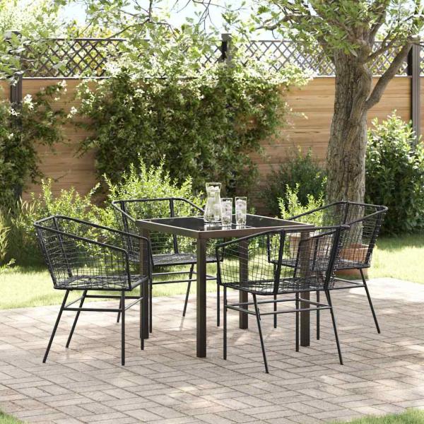 ARDEBO.de - 5-teiliges Garten-Esszimmer Set Schwarz Poly Rattan