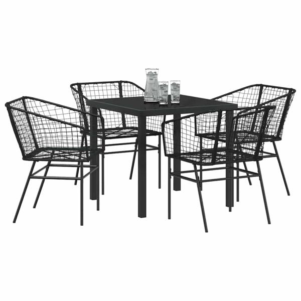 5-teiliges Garten-Esszimmer Set Schwarz Poly Rattan