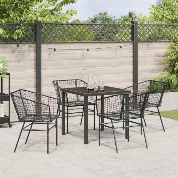 5-teiliges Garten-Esszimmer Set Schwarz Poly Rattan