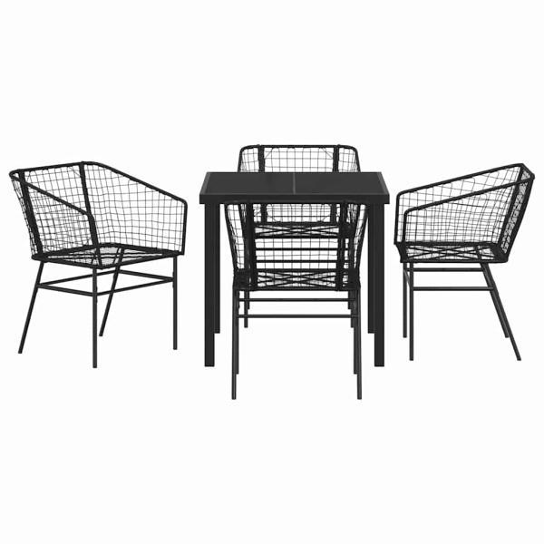 5-teiliges Garten-Esszimmer Set Schwarz Poly Rattan
