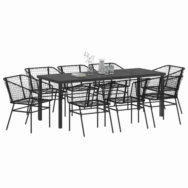 ARDEBO.de - 9-teiliges Garten-Essset Schwarzes Poly-Rattan