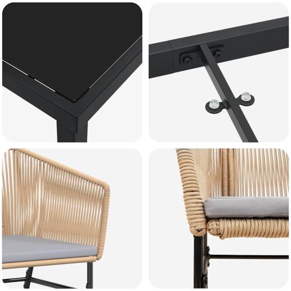 5-teiliges Garten-Esszimmer-Set mit Kissen aus braunem Poly-Rattan