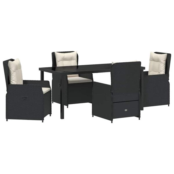 5-teiliges Garten-Essgruppe Schwarz Polyrattan, Gartentisch Schwarz 160x80x73 cm Sicherheitsglas
