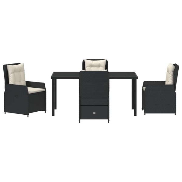 5-teiliges Garten-Essgruppe Schwarz Polyrattan, Gartentisch Schwarz 160x80x73 cm Sicherheitsglas