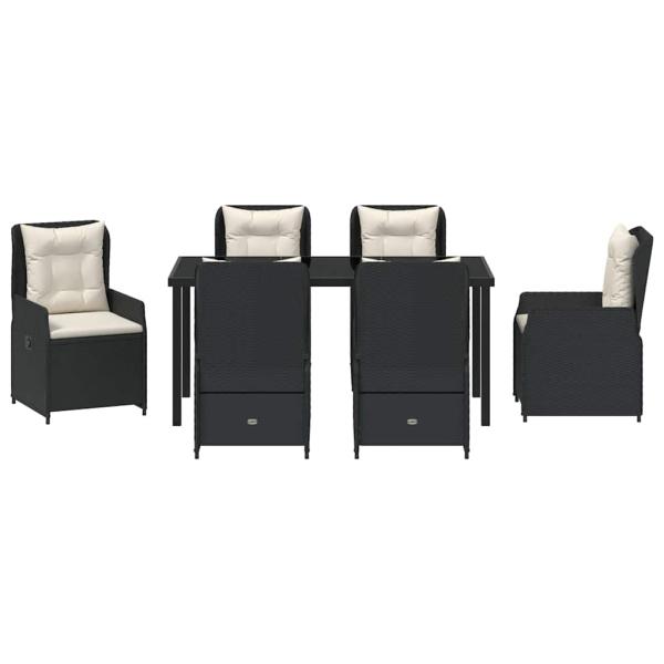 7-teiliges Garten Esszimmer Set Schwarz Poly-Rattan, Gartentisch Schwarz 160x80x73 cm Sicherheitsglas