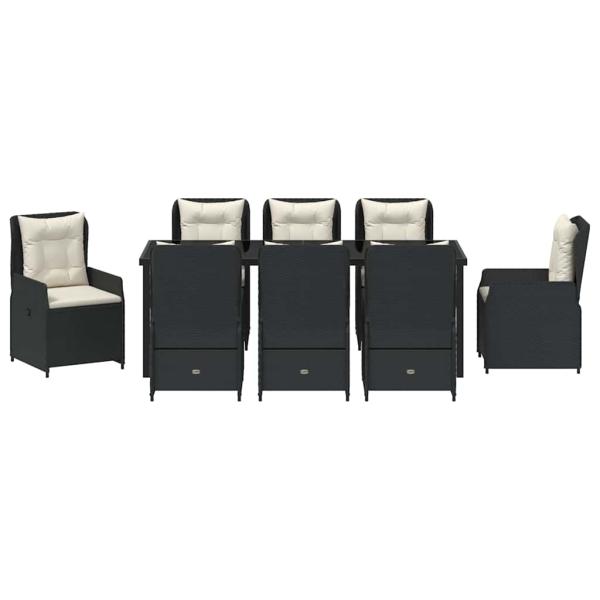9-teiliges Garten-Essgruppe Schwarz Poly Rattan, Gartentisch Schwarz 200x80x73 cm aus gehärtetem Glas