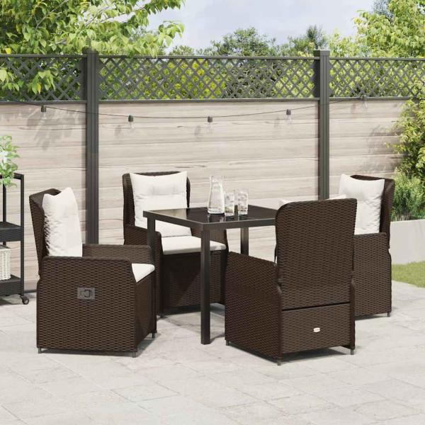 5-teiliges Garten Esszimmer Set Braun Poly Rattan, Gartentisch Schwarz 80x80x73 cm Sicherheitsglas