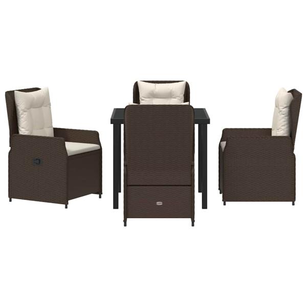 5-teiliges Garten Esszimmer Set Braun Poly Rattan, Gartentisch Schwarz 80x80x73 cm Sicherheitsglas