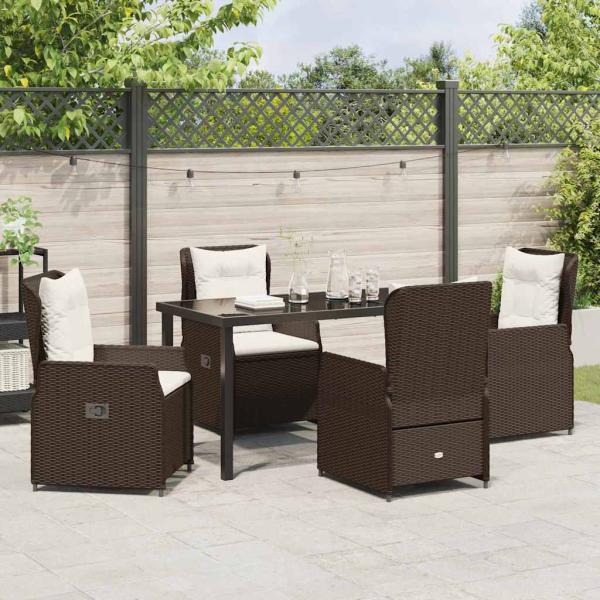 5-teiliges Garten Essgruppen-Set Braun Poly Rattan, Gartentisch Schwarz 140x80x73 cm Sicherheitsglas