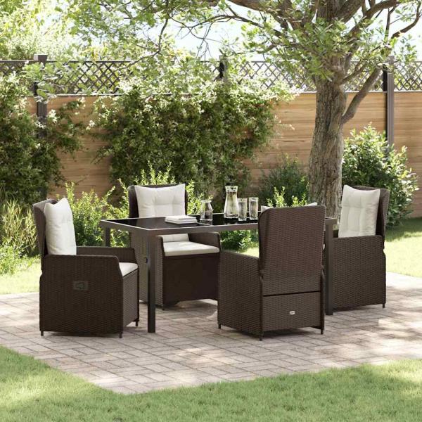ARDEBO.de - 5-Teiliges Garten Essgruppe Braun Poly-Rattan, Gartentisch Schwarz 160x80x73 cm Sicherheitsglas