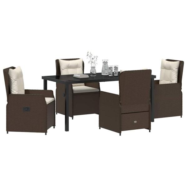 5-Teiliges Garten Essgruppe Braun Poly-Rattan, Gartentisch Schwarz 160x80x73 cm Sicherheitsglas