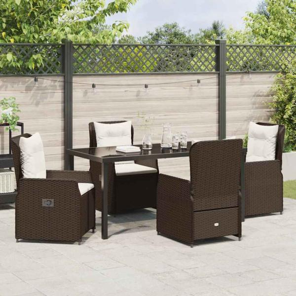 5-Teiliges Garten Essgruppe Braun Poly-Rattan, Gartentisch Schwarz 160x80x73 cm Sicherheitsglas