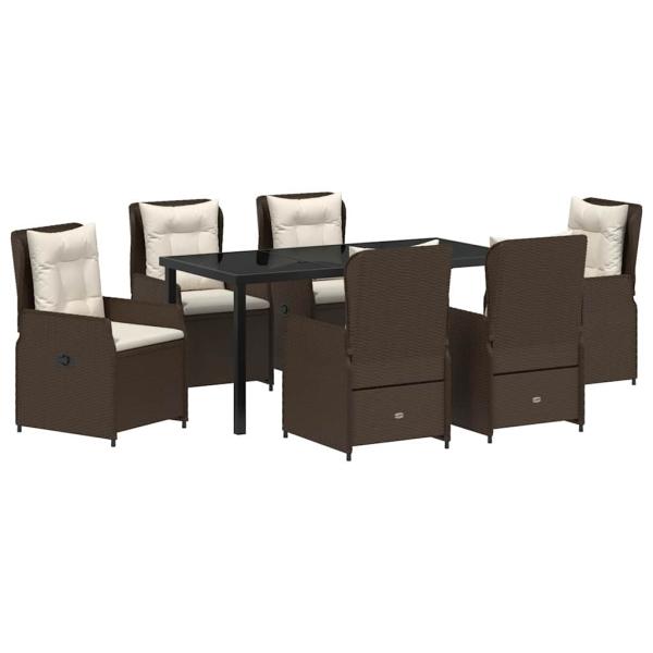 7-teiliges Garten Essset Braun Poly Rattan, Gartentisch Schwarz 160x80x73 cm Sicherheitsglas