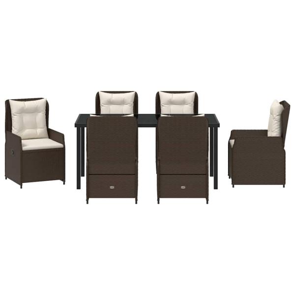 7-teiliges Garten Essset Braun Poly Rattan, Gartentisch Schwarz 160x80x73 cm Sicherheitsglas