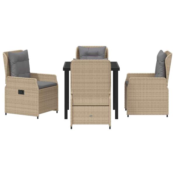 5-teilige Garten Essgruppe Beige Poly Rattan, Gartentisch Schwarz 80x80x73 cm Sicherheitsglas