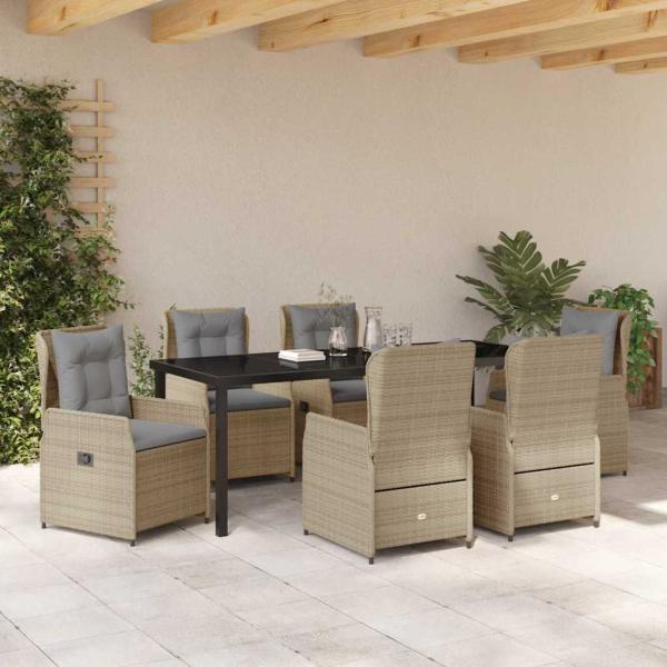 Garten Essgruppe 7 stk. Beige und Hellgrau Poly-Rattan