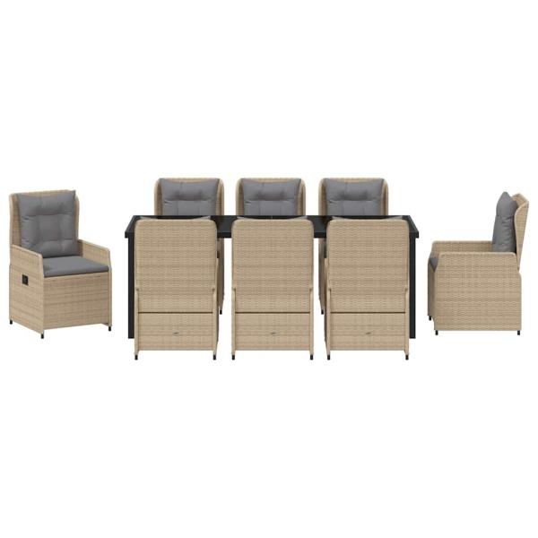 9-teiliges Garten Esstisch Set Beige Poly Rattan, Gartentisch Schwarz 200x80x73 cm Sicherheitsglas