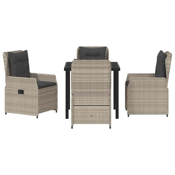 5-teiliges Garten Esstisch Set Hellgrau Poly Rattan, Gartentisch Schwarz 80x80x73 cm Gehärtetes Glas