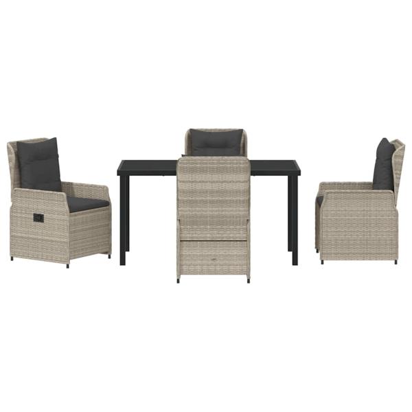 5-teiliges Garten Essenset Hellgrau Poly Rattan, Gartentisch Schwarz 140x80x73 cm Temperglas