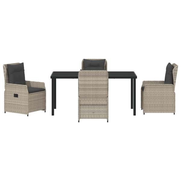 5-teiliges Garten Essset Hellgrau Poly Rattan, Gartentisch Schwarz 160x80x73 cm Sicherheitsglas