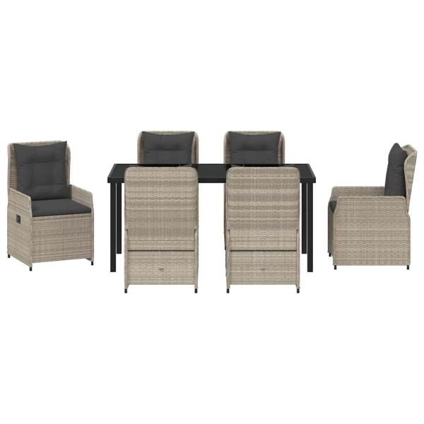 7-teiliges Garten Essset Hellgrau Poly-Rattan, Gartentisch Schwarz 160x80x73 cm Sicherheitsglas