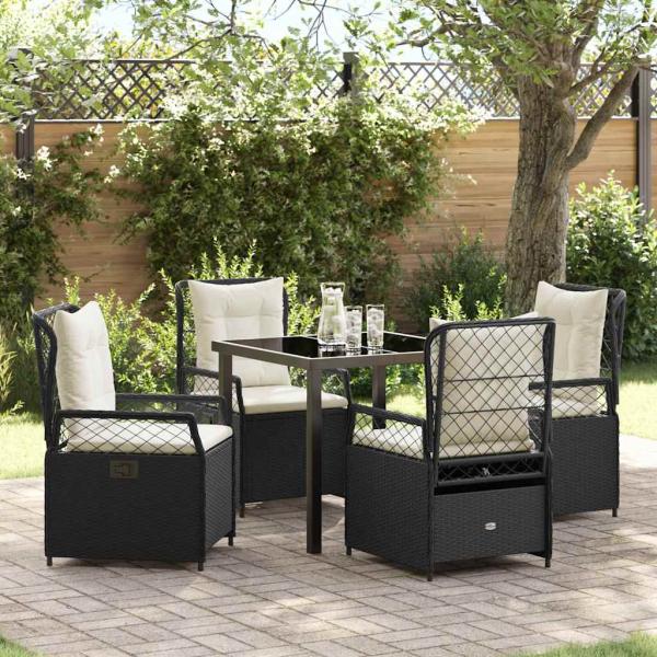 ARDEBO.de - 5-teiliges Garten-Dining-Set Schwarz Poly-Rattan