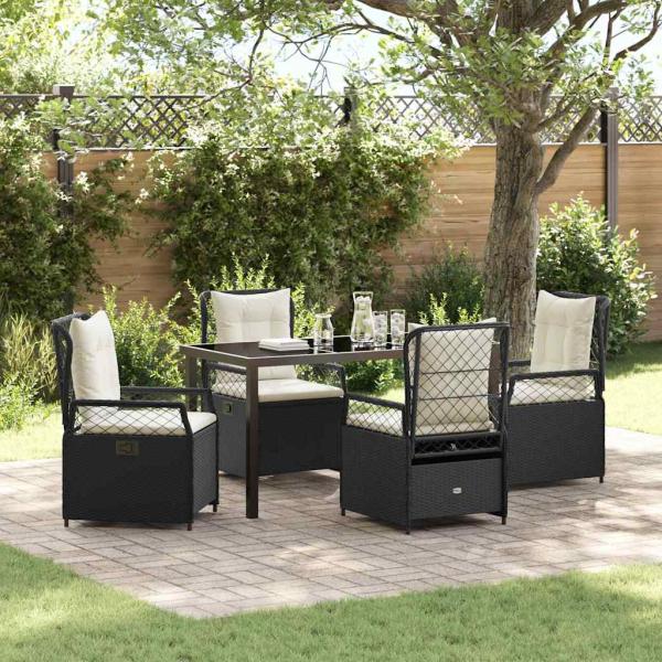 ARDEBO.de - 5-teiliges Garten-Dining-Set Schwarz Poly-Rattan