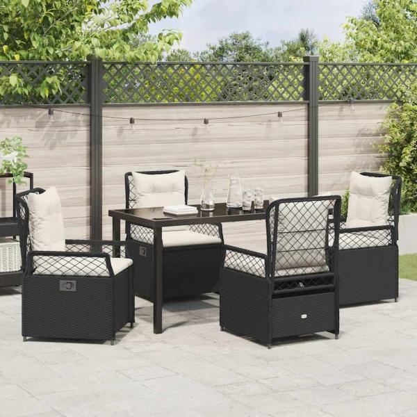 5-teiliges Garten-Dining-Set Schwarz Poly-Rattan