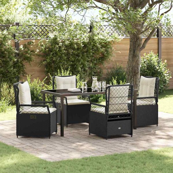 ARDEBO.de - 5-teiliges Garten-Esszimmer-Set Schwarz Poly-Rattan