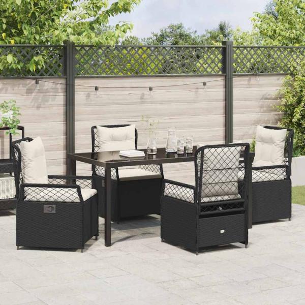 5-teiliges Garten-Esszimmer-Set Schwarz Poly-Rattan