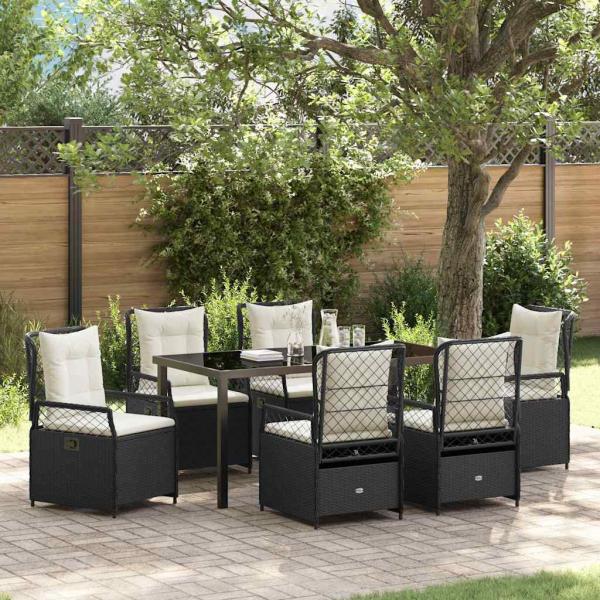 ARDEBO.de - 7-teiliges Garten-Dining-Set Schwarz Poly-Rattan