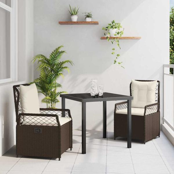 ARDEBO.de - 3-teiliges Garten-Ess-Set Braun Poly-Rattan