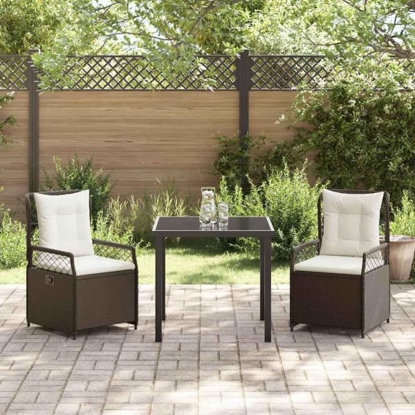 3-teiliges Garten-Ess-Set Braun Poly-Rattan