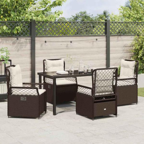 5-teiliges Garten-Esstisch-Set Braun Poly-Rattan