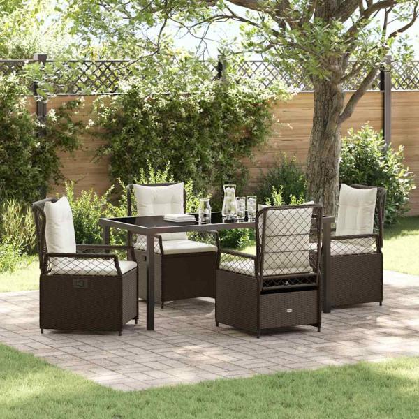 ARDEBO.de - 5-teiliges Garten-Dining-Set Braun Poly-Rattan