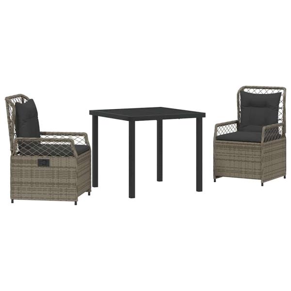 3-teiliges Garten-Dining-Set Grau Poly Rattan