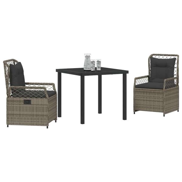 3-teiliges Garten-Dining-Set Grau Poly Rattan