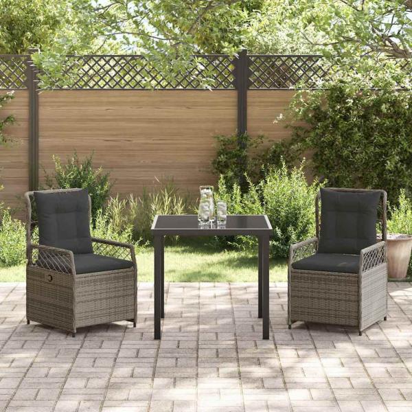 3-teiliges Garten-Dining-Set Grau Poly Rattan