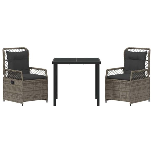 3-teiliges Garten-Dining-Set Grau Poly Rattan