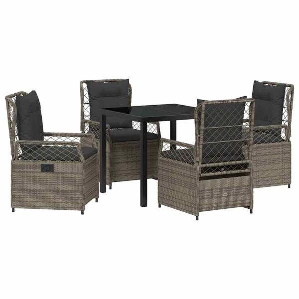 5-teiliges Garten-Esstisch-Set Grau Poly-Rattan