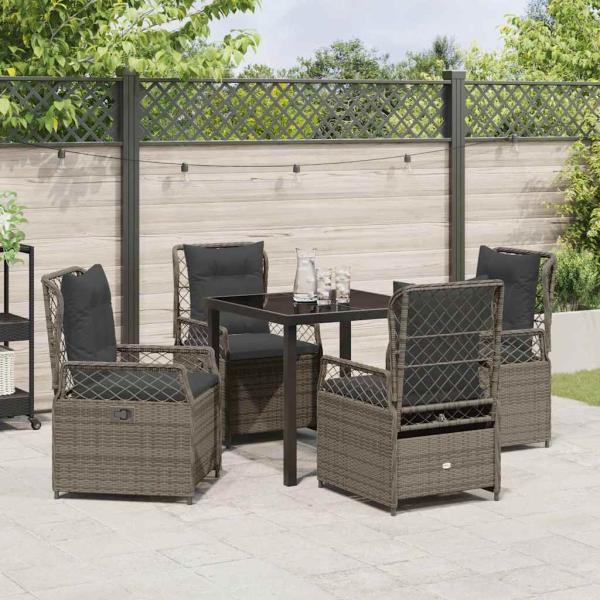5-teiliges Garten-Esstisch-Set Grau Poly-Rattan