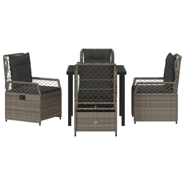5-teiliges Garten-Esstisch-Set Grau Poly-Rattan