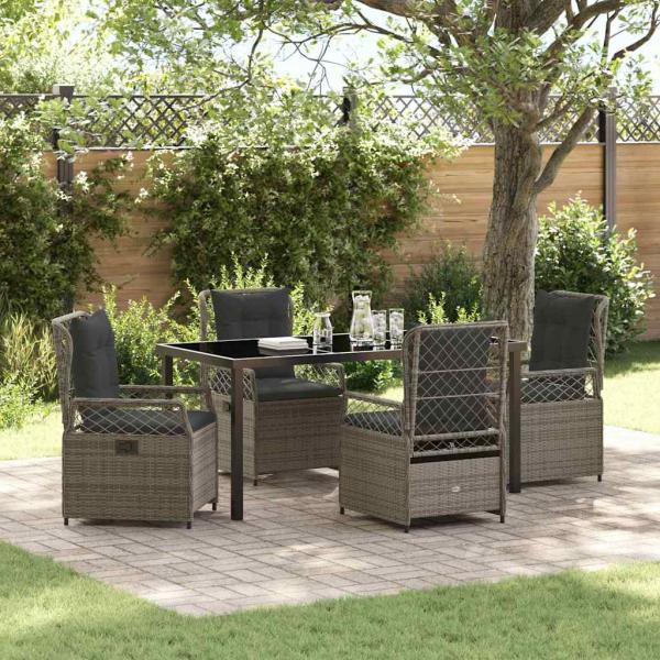 ARDEBO.de - 5-teiliges Garten-Dining-Set Grau Poly-Rattan