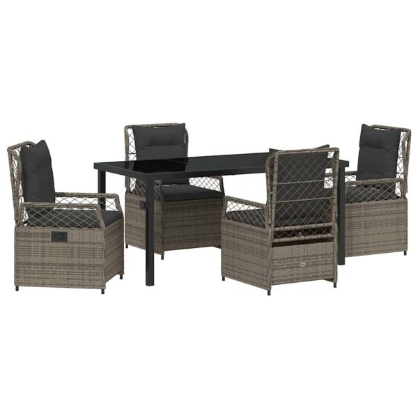 5-teiliges Garten-Dining-Set Grau Poly-Rattan