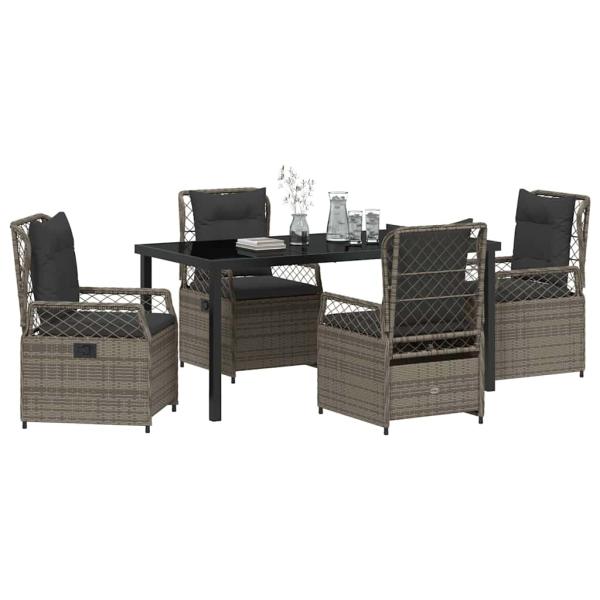 5-teiliges Garten-Dining-Set Grau Poly-Rattan