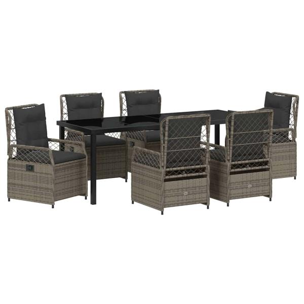 7-teiliges Garten-Esszimmer-Set Grau Poly-Rattan