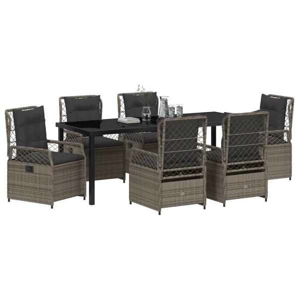 7-teiliges Garten-Esszimmer-Set Grau Poly-Rattan