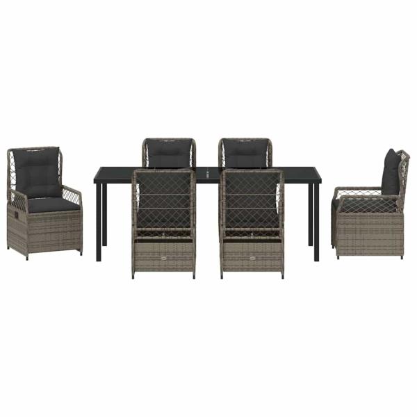 7-teiliges Garten-Esszimmer-Set Grau Poly-Rattan