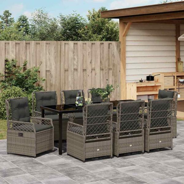 9-teiliges Garten-Diningset Grau Poly Rattan
