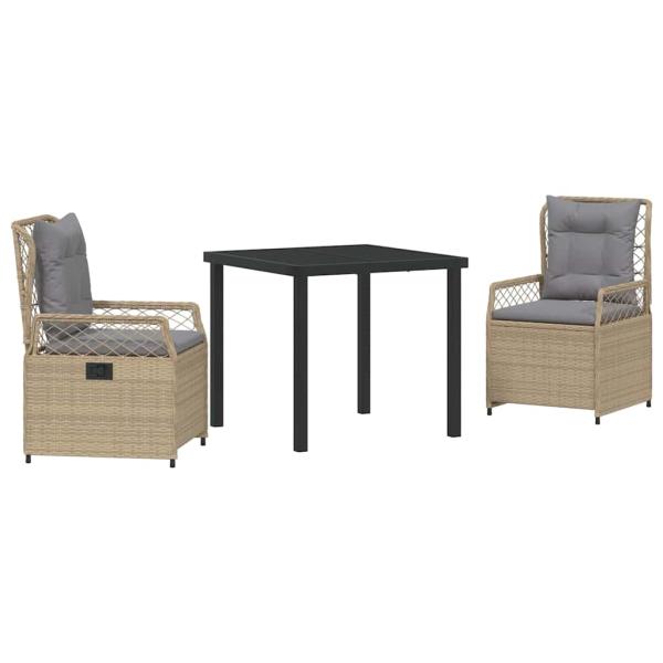 3-teiliges Garten-Dining-Set Beige Poly-Rattan
